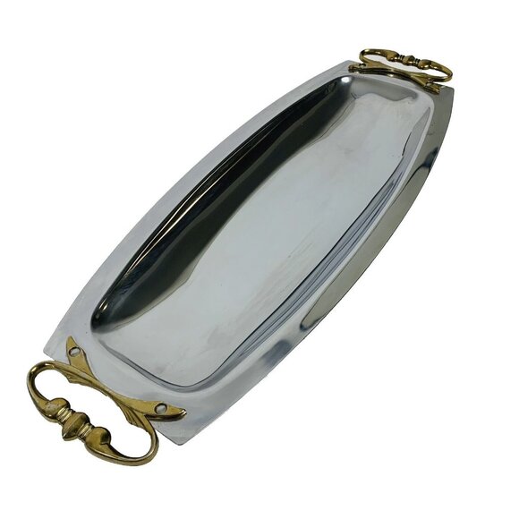 Kromex USA Bread Tray Serving Platter 17 in Brass Handles Special Event Catering - Picture 2 of 9